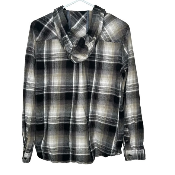 Carhartt Flannel Plaid Hooded Medium Button Down Shirt Oversized Gray Tan - Picture 6 of 6